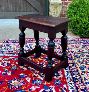 Antique English Footstool Bench Joint Stool Turned Leg Oak Pegged c. 1900