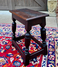 Load image into Gallery viewer, Antique English Footstool Bench Joint Stool Turned Leg Oak Pegged c. 1900