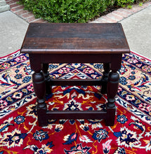 Load image into Gallery viewer, Antique English Footstool Bench Joint Stool Turned Leg Oak Pegged c. 1900