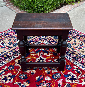 Antique English Footstool Bench Joint Stool Turned Leg Oak Pegged c. 1900