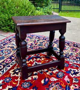 Antique English Footstool Bench Joint Stool Turned Leg Oak Pegged c. 1900