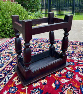 Antique English Footstool Bench Joint Stool Turned Leg Oak Pegged c. 1900