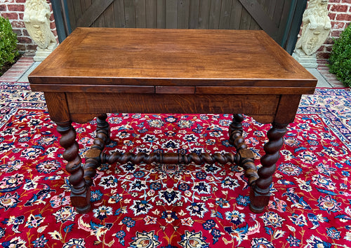 Antique English Dining Table Breakfast or Game Table Barley Twist Draw Leaf Oak