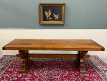 Load image into Gallery viewer, Antique French Country Farm Dining Table Farmhouse Trestle Base Honey Oak