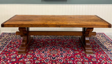 Load image into Gallery viewer, Antique French Country Farm Dining Table Farmhouse Trestle Base Honey Oak