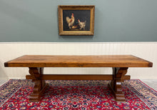 Load image into Gallery viewer, Antique French Country Farm Dining Table Farmhouse Trestle Base Honey Oak
