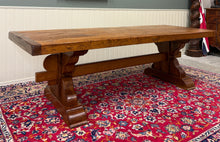 Load image into Gallery viewer, Antique French Country Farm Dining Table Farmhouse Trestle Base Honey Oak