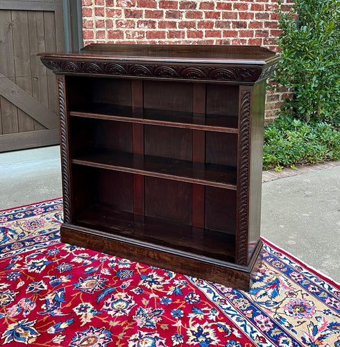 Antique English Bookcase Bookshelf Display Cabinet Carved Oak c. 1920-30s