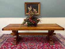 Load image into Gallery viewer, Antique French Country Farm Dining Table Farmhouse Trestle Base Honey Oak