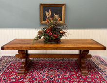 Load image into Gallery viewer, Antique French Country Farm Dining Table Farmhouse Trestle Base Honey Oak