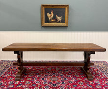 Load image into Gallery viewer, Antique French Country Farm Dining Table Farmhouse Trestle Base Oak 87"W