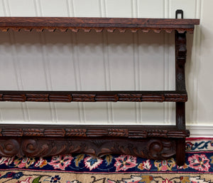 Antique English Carved Oak Plate Rack Lions Wall Shelf