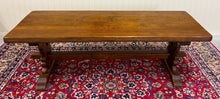 Load image into Gallery viewer, Antique French Country Farm Dining Table Farmhouse Trestle Base Oak 87"W