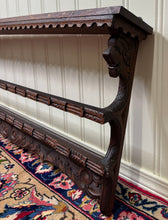 Load image into Gallery viewer, Antique English Carved Oak Plate Rack Lions Wall Shelf
