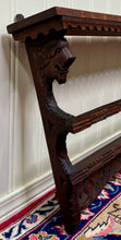 Load image into Gallery viewer, Antique English Carved Oak Plate Rack Lions Wall Shelf