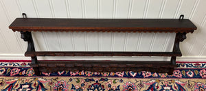 Antique English Carved Oak Plate Rack Lions Wall Shelf