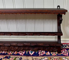 Load image into Gallery viewer, Antique English Carved Oak Plate Rack Lions Wall Shelf