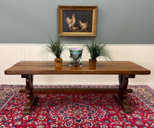 Load image into Gallery viewer, Antique French Country Farm Dining Table Farmhouse Trestle Base Oak 87"W