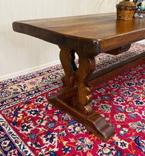 Load image into Gallery viewer, Antique French Country Farm Dining Table Farmhouse Trestle Base Oak 87"W