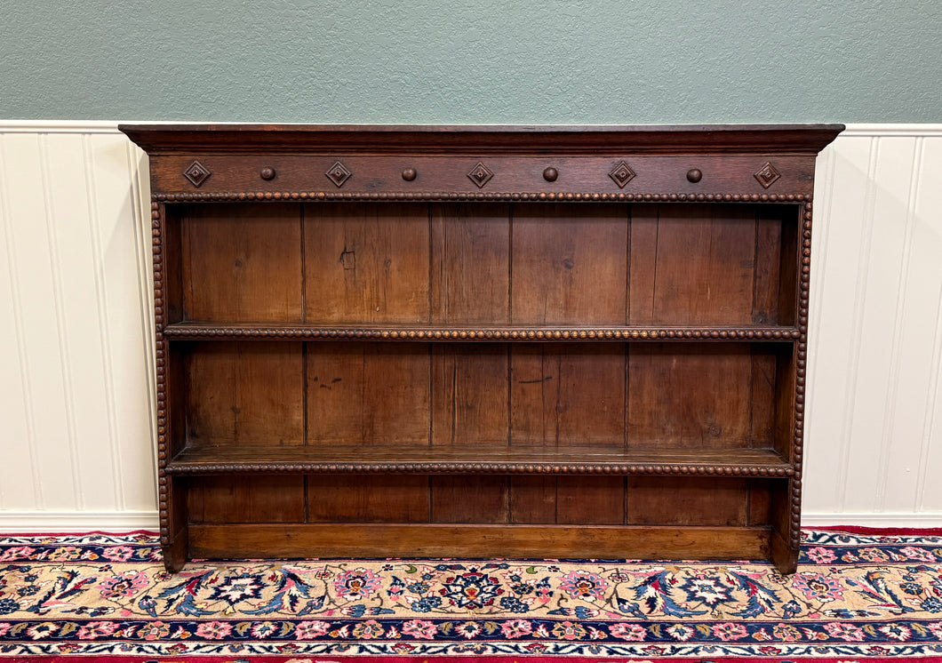 Antique English Plate Rack Wall Shelf LARGE Jacobean Carved Oak Mid 19th century