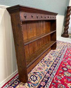 Antique English Plate Rack Wall Shelf LARGE Jacobean Carved Oak Mid 19th century