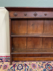 Antique English Plate Rack Wall Shelf LARGE Jacobean Carved Oak Mid 19th century