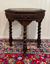 Load image into Gallery viewer, Antique French Octagonal Table Renaissance Revival Carved Barley Twist Oak 19thC