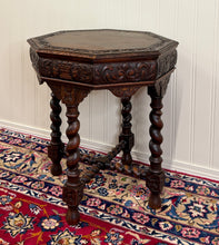 Load image into Gallery viewer, Antique French Octagonal Table Renaissance Revival Carved Barley Twist Oak 19thC