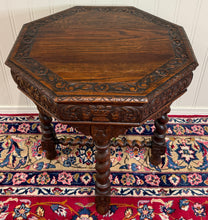 Load image into Gallery viewer, Antique French Octagonal Table Renaissance Revival Carved Barley Twist Oak 19thC