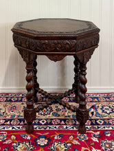Load image into Gallery viewer, Antique French Octagonal Table Renaissance Revival Carved Barley Twist Oak 19thC