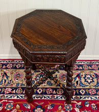 Load image into Gallery viewer, Antique French Octagonal Table Renaissance Revival Carved Barley Twist Oak 19thC