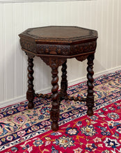 Load image into Gallery viewer, Antique French Octagonal Table Renaissance Revival Carved Barley Twist Oak 19thC