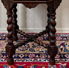Load image into Gallery viewer, Antique French Octagonal Table Renaissance Revival Carved Barley Twist Oak 19thC