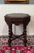 Load image into Gallery viewer, Antique French Octagonal Table Renaissance Revival Carved Barley Twist Oak 19thC