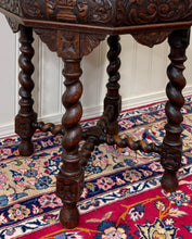 Load image into Gallery viewer, Antique French Octagonal Table Renaissance Revival Carved Barley Twist Oak 19thC
