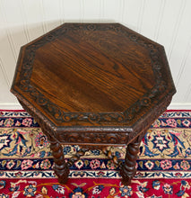 Load image into Gallery viewer, Antique French Octagonal Table Renaissance Revival Carved Barley Twist Oak 19thC