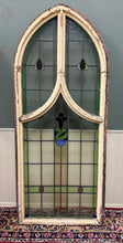 Load image into Gallery viewer, Antique English PAIR LARGE GOTHIC CHURCH Stained Glass Windows Leaded Framed