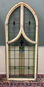 Antique English PAIR LARGE GOTHIC CHURCH Stained Glass Windows Leaded Framed