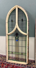 Load image into Gallery viewer, Antique English PAIR LARGE GOTHIC CHURCH Stained Glass Windows Leaded Framed