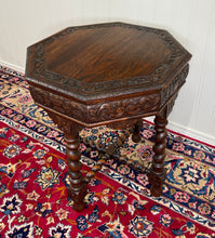 Load image into Gallery viewer, Antique French Octagonal Table Renaissance Revival Carved Barley Twist Oak 19thC