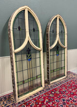 Load image into Gallery viewer, Antique English PAIR LARGE GOTHIC CHURCH Stained Glass Windows Leaded Framed