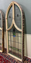 Load image into Gallery viewer, Antique English PAIR LARGE GOTHIC CHURCH Stained Glass Windows Leaded Framed