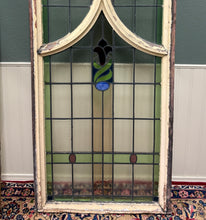 Load image into Gallery viewer, Antique English PAIR LARGE GOTHIC CHURCH Stained Glass Windows Leaded Framed