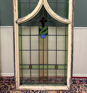 Antique English PAIR LARGE GOTHIC CHURCH Stained Glass Windows Leaded Framed
