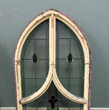 Load image into Gallery viewer, Antique English PAIR LARGE GOTHIC CHURCH Stained Glass Windows Leaded Framed