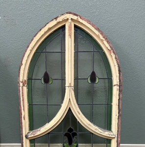 Antique English PAIR LARGE GOTHIC CHURCH Stained Glass Windows Leaded Framed