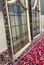 Load image into Gallery viewer, Antique English PAIR LARGE GOTHIC CHURCH Stained Glass Windows Leaded Framed