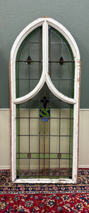 Antique English PAIR LARGE GOTHIC CHURCH Stained Glass Windows Leaded Framed