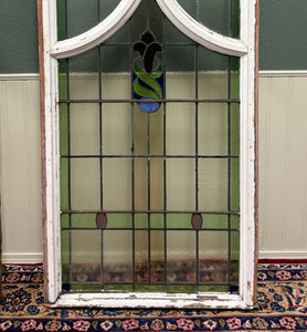 Antique English PAIR LARGE GOTHIC CHURCH Stained Glass Windows Leaded Framed