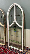 Load image into Gallery viewer, Antique English PAIR LARGE GOTHIC CHURCH Stained Glass Windows Leaded Framed